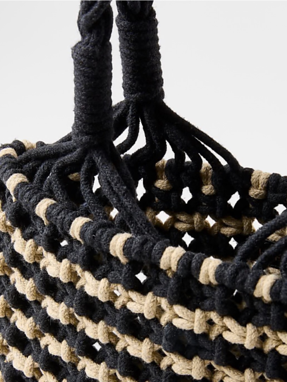 LOFT Black and Natural Woven Mini Market Tote - Picture 2 of 3